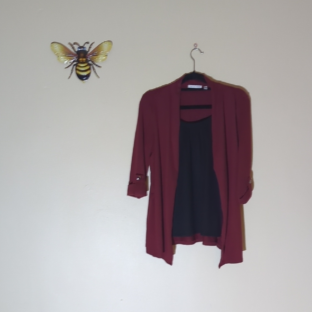 Notations Maroon Cardigan with Black Trim